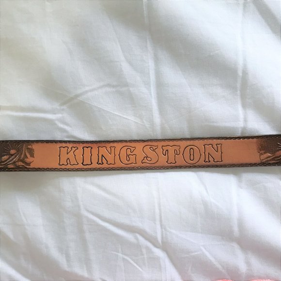 Vintage Western Leather Tooled Belt M, L, Kingston - Picture 4 of 9